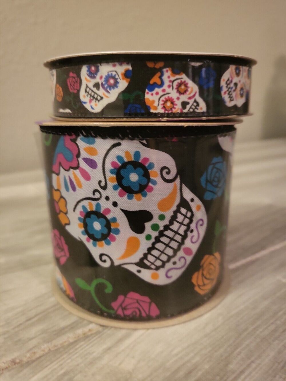 2 Rolls Halloween Day of the Dead Sugar Skull Ribbon Día De Los Muertos NEW
